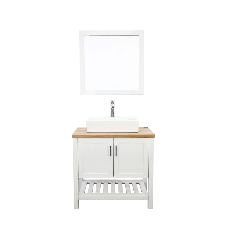 Meuble-lavabo avec lavabo, meuble-lavabo simple avec portes et tablette ouverte, petit meuble-lavabo en bois massif pour la salle de bain, idéal pour les décors modernes