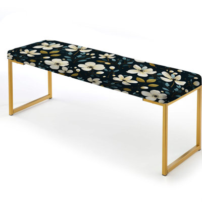 Minimalist Beauty Floral Pattern In Ivory - Floral Upholstered Gold Bench