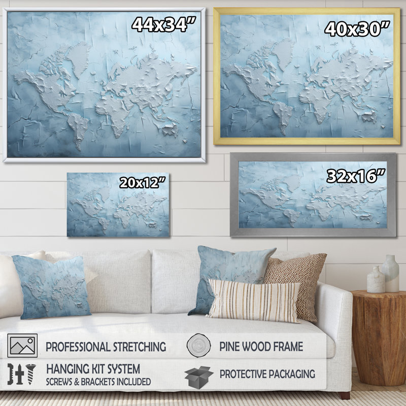«Ice Age World Map I», reproduction sur toile, Toile tendue, H 12 po x l 20 po x P 1 po