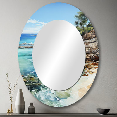 Beach Beach Tropical Paradise III - Miroir mural ovale sarcelle
