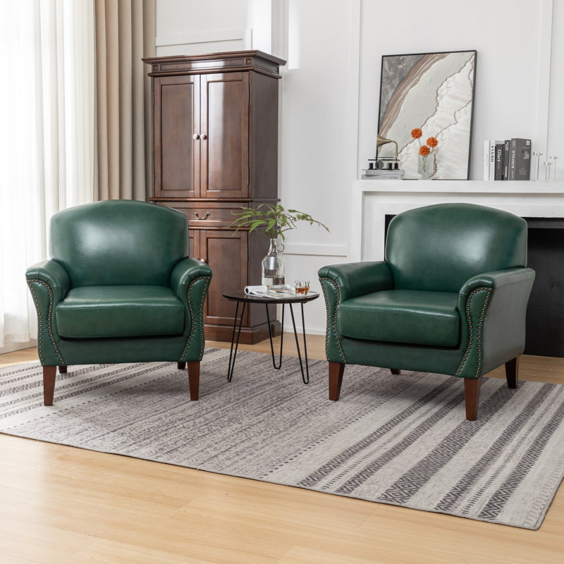 Shalisia 32'' Wide Upholstered Genuine Leather Armchair , Green Genuine Leather