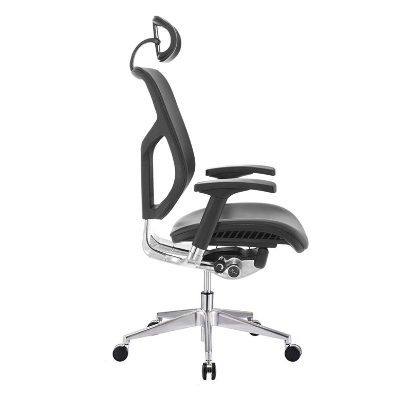 Ergonomic Genuine Leather Executive Chair with Seat Slide, Passive Lumbar Support, Rachet Backrest