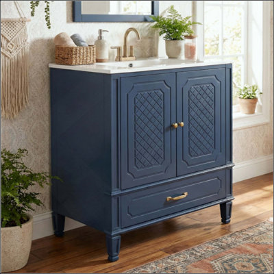 Bathroom Vanity With Sink Vintage Style, Multi-Functional Storage Space, Door Shelf, Soft-Closing Door(faucet not included)