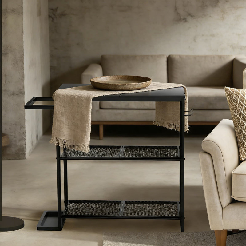 Console étroite avec 3 tablettes, porte-parapluies et crochets - Table d'entrée peu encombrante pour le couloir, le vestibule, le salon et les petits espaces