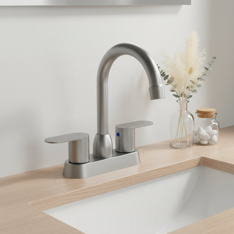 Double Handle High-Arc Centerset Bathroom Faucet(Set of 2), Brushed Nickel