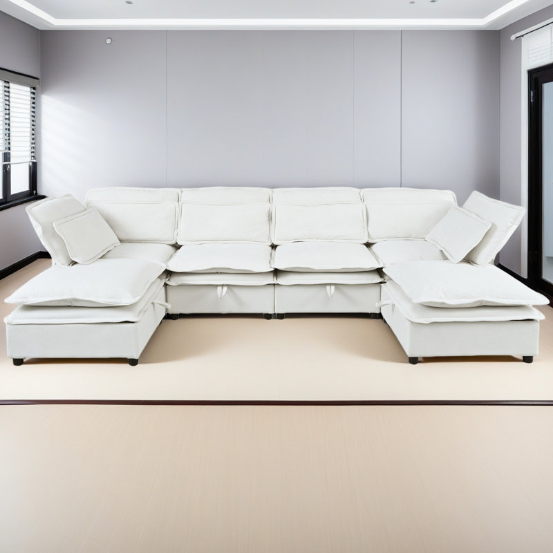 Grand canapé modulaire double en forme de U à double couche, libérable 6 places combinables avec fonction de rangement, convertible en canapé-lit, parfait pour les salons, les bureaux et les appartements