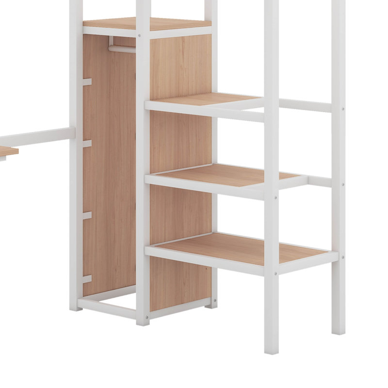 Lit mezzanine en métal avec bureau et grille en métal, Double, Blanc