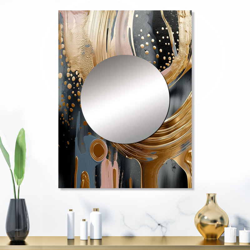 Jaella or et marbre noir Expression VI - miroir décoratif en marbre, miroir mural doré, impression sur métal, 32 po x 24 po