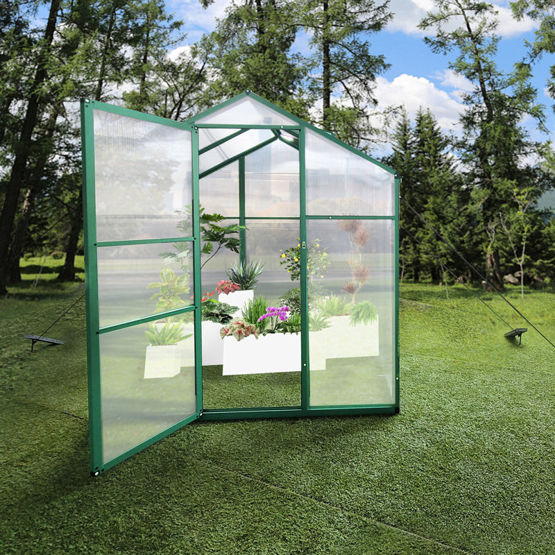 Heavy Duty Walk-in Greenhouse 6x10 Ft - Polycarbonate Aluminum For All Season Backyard With Raised Base And Anchor, Plant Nutrient Retention Stable Structure
