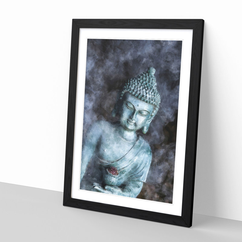 Smoke Surrounding The Buddha Painting - Framed Print, 33cm H x 24cm W x 2cm D, Black Framed