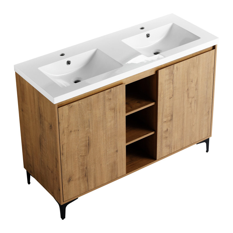 Ensemble de meuble-lavabo autoportant 48 po avec lavabo double et charnière de porte à fermeture en douceur Katelina