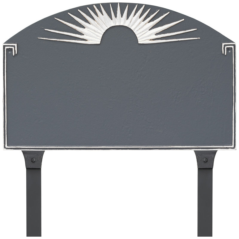 Plaque d’adresse pour gazon à 2 lignes à polygramme de soleil, Gris / Blanc