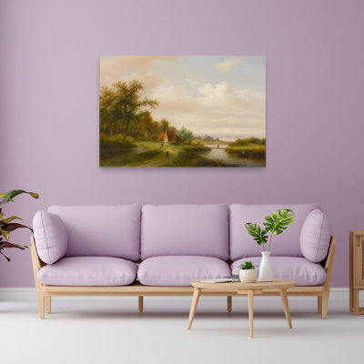Peaceful River Landscape Classic Peaceful Rustic Landscape Nature Wall Art Print by Mathieu - Wrapped Canvas Print