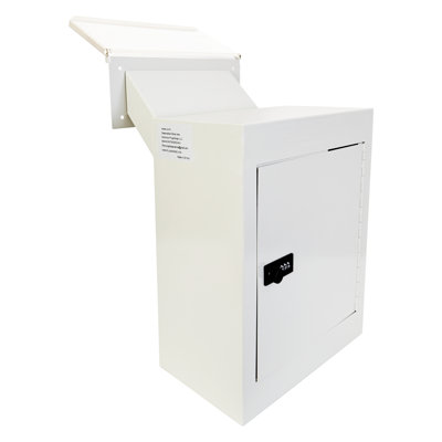 Through-the-wall Drop Box With Rainproof Cover | Heavy Duty Through Wall Mailbox With 10-inch Adjustable Chute | Rainproof Locking Drop Safe For Mail, Rent, Checks, Cash, And Keys, Grey