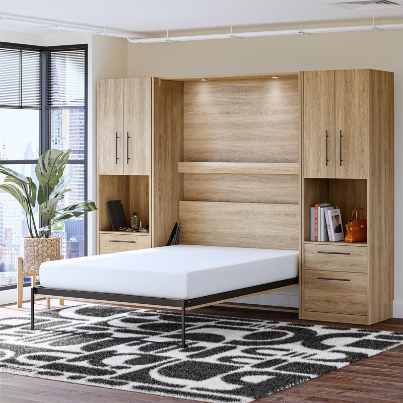 Lit escamotable avec 2 armoires de rangement Holly Hills, Double
