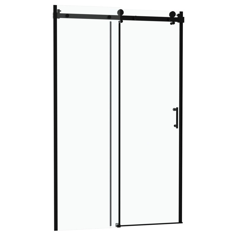 Porte de douche simple, verre trempé de 8 mm, cadre noir mat en acier inoxydable 304, installation facile, porte en verre pour rénovation avec fonctionnement antirouille et silencieux