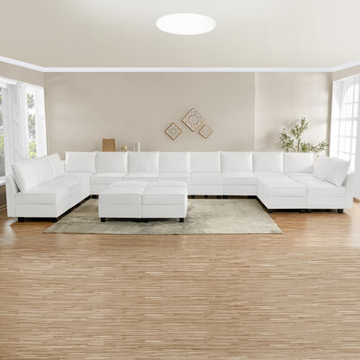 Ruelu 13 Seater U-Shaped Modular Sofa – Oversized Sleeper Sectional with 6 Ottomans for Living by Hokku Designs