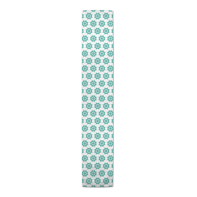 Keya Geometric Table Runner, 16" L x 72" W, White/Teal