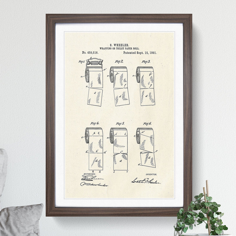 Toilet Roll Patent - Picture Frame Graphic Art, Walnut, 48cm H x 36cm W x 2cm D