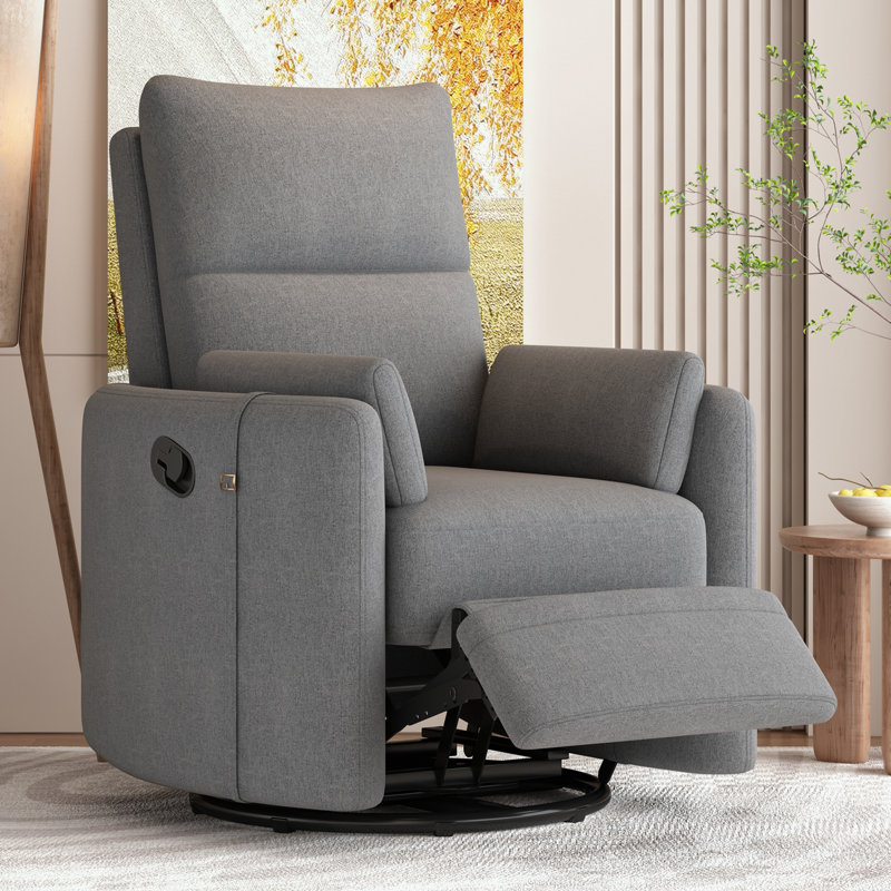 Fauteuil inclinable pivotant avec deux coussins amovibles, Mélange de lin gris foncé