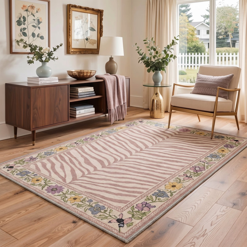 Tapis de couloir rose / ivoire lavable à la machine avec envers antidérapant, Tapis de couloir 84 po x 24 po