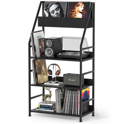 Bookshelf Record Player Stand With Vinyl Storage, 3 Tier Vinyl Records Display Turntable Shelf Holds Up To 400 Albums, Large Vinyl Record Holder Conso