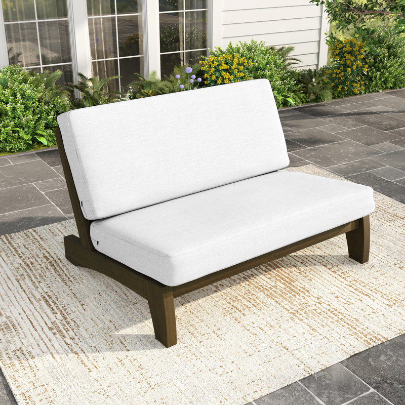 Polett Teak Wood Patio Outdoor Armless Lounge Chair, Beige , Brown