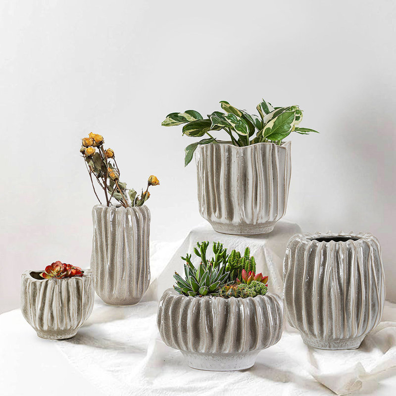 Rippled Haven Pots/Planters, 6" H x 10" W x 9.75" D