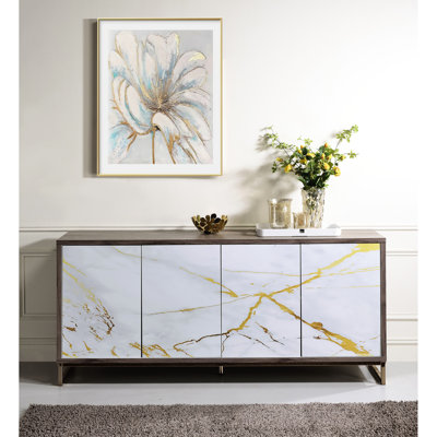 Console à panneau de particules de style peinture de marbre blanc - solution de rangement spacieuse avec et fonctionnelle
