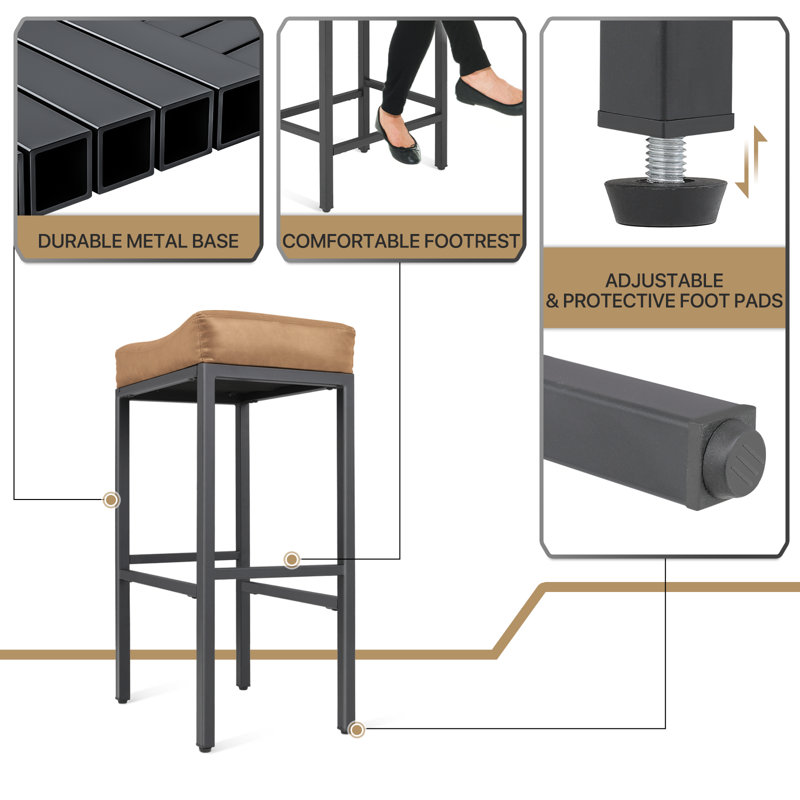 Upholstered Saddle Bar Stools Counter Height Stools Barstools Bar Chairs with Curved Seat & Footrest, Camel