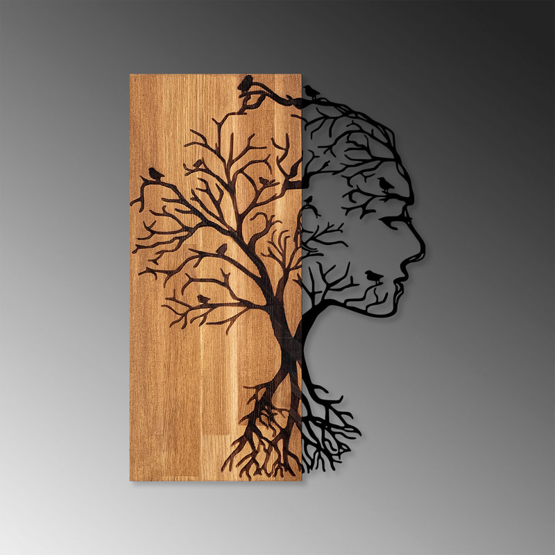 Elegant Decorative Wooden Wall Accessory, Walnut & Black, 16.9 x 22.8 inches | 50% Real Wood & 50% Metal, Thickness: 1.2 inches | Unique Design with Natural Variations in Color & Texture, Perfect for Modern Home Decor