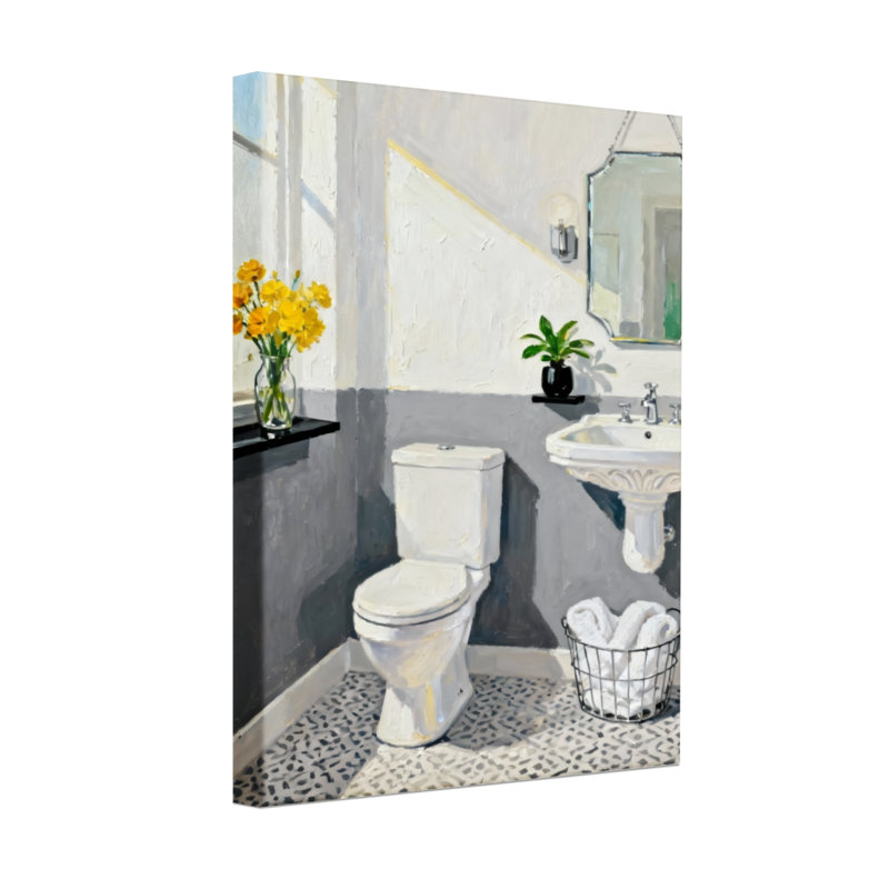 Salle de bain moderne avec fleurs jaunes et plantes vertes, H 18 po x l 12 po