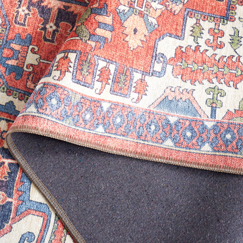 Tapis en coton / chenille Wyneken lavable à la machine en rouille / bleu marine, Tapis de couloir 2 pi 2 po x 8 pi