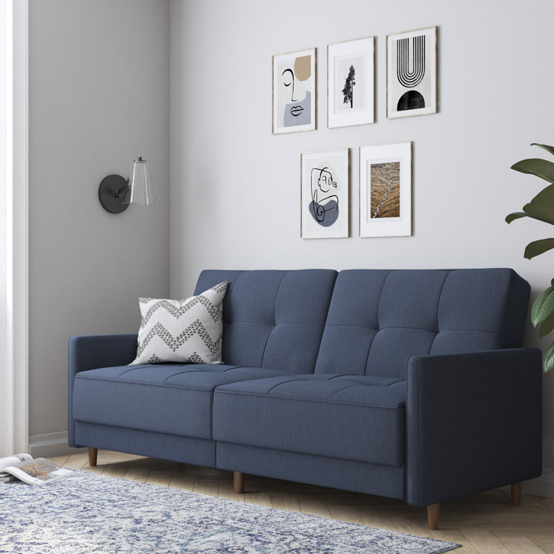 Besnard Twin 76'' Upholstered Convertible Sofa, Navy Performance