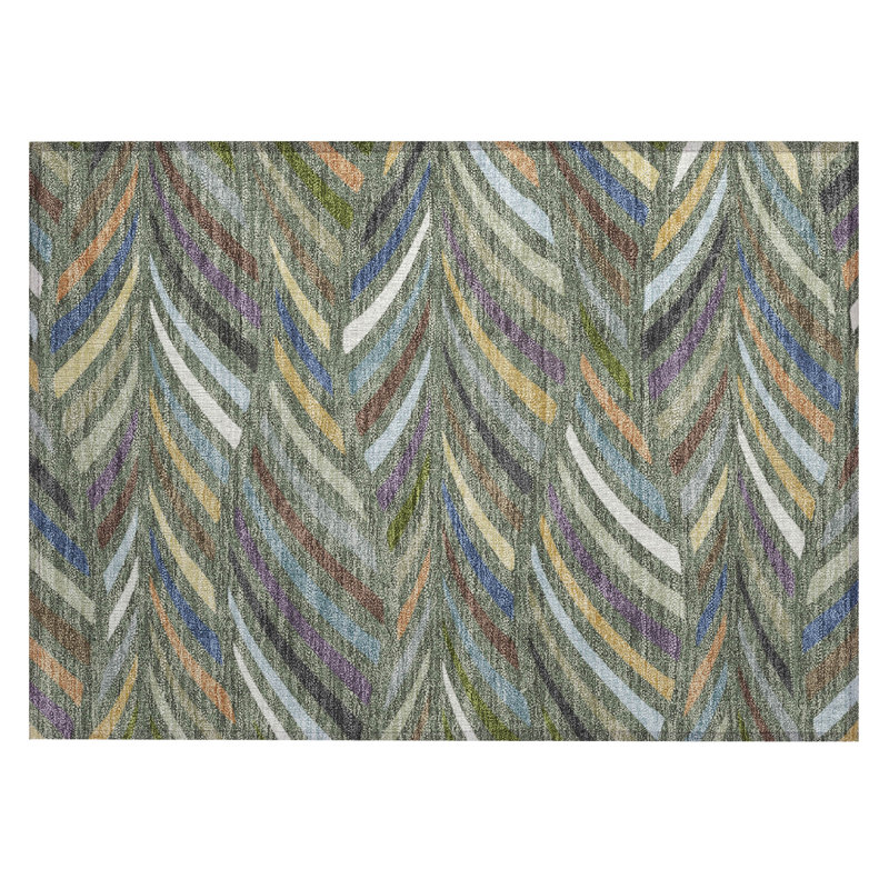 Machine Washable Indoor/Outdoor Chantille ACN2475 Mid-Century Modern Rug, 1'8" x 2'6", Basil