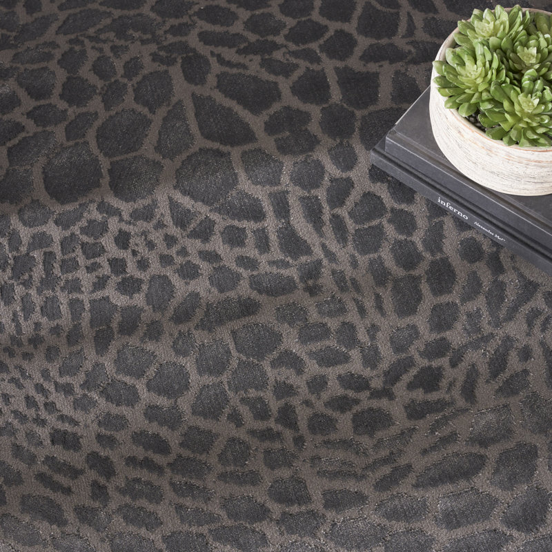 Orren Ellis Lurette Charcoal Silver Modern Indoor Rug, Rectangle 9' x 12'