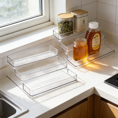 3-Tier Clear Spice Rack Organizer Set Of 2 - Versatile Storage Shelf For Kitchen Counter, Bathroom, Office Desk, And Bedroom