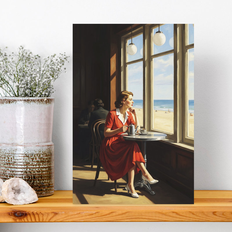 «Thoughtful Woman», vue sur la mer, plage classique et élégante, 18" H x 12" W