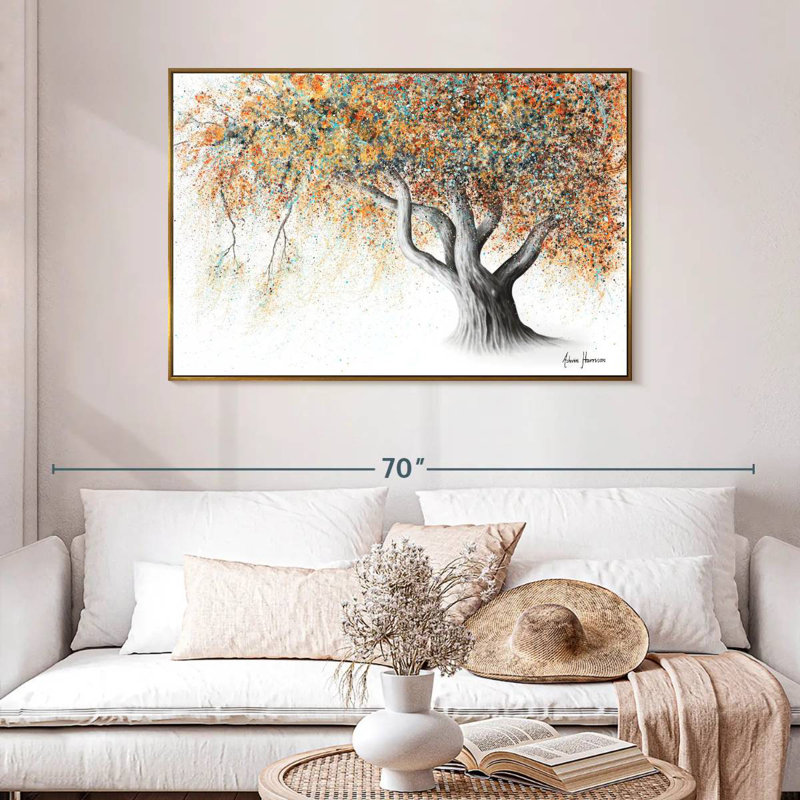 Arbre d'automne rouillé, 46 po x 31 po, Cadre flottant doré