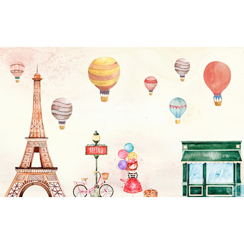 Murale petits ballons à air chaud Tour Eiffel, L 6,25 pi x l 9,33 pi