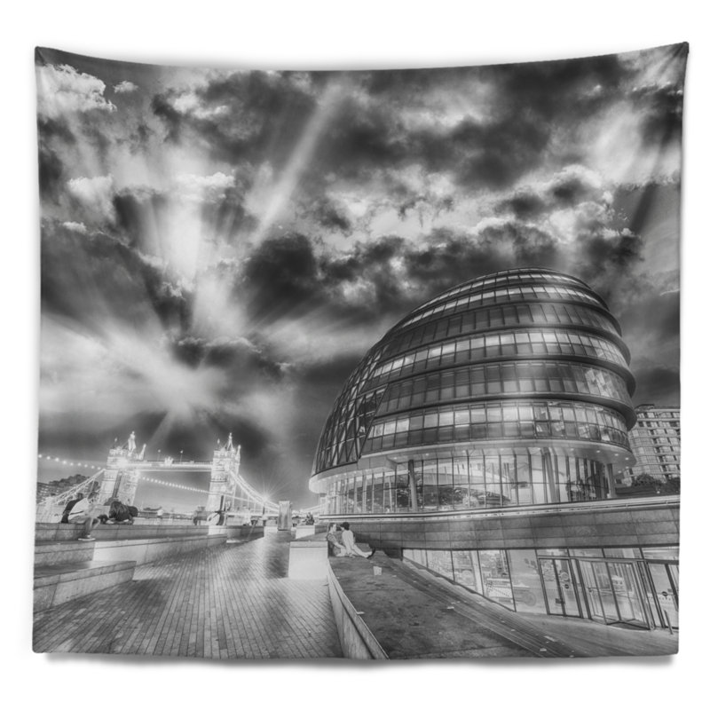Cityscape de la nuit en polyester et southwark tapisserie avec accessoires suspendus inclus, H 50 po x l 60 po