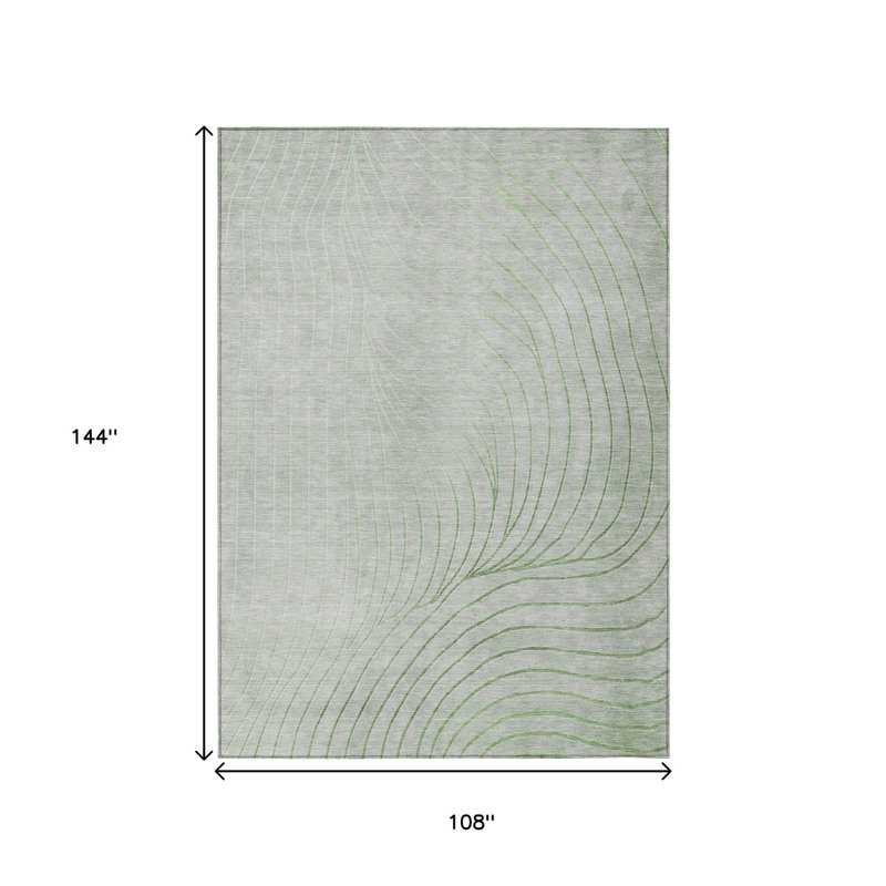 Tapis extérieur lavable abstrait vert artichaut 9 pi x 12 pi vert et argent