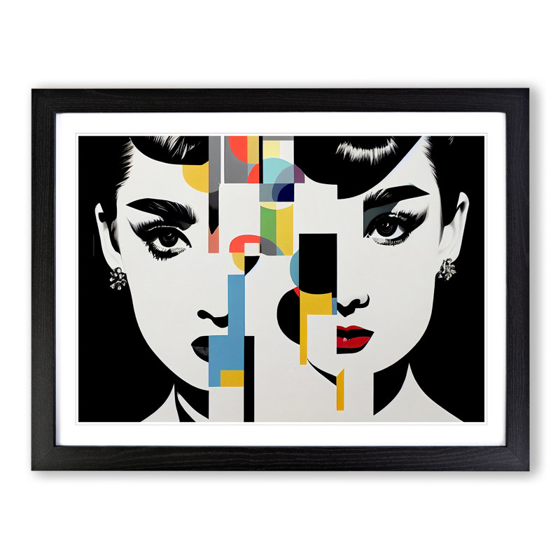 Abstract Audrey Hepburn - Single Picture Frame Print, 46cm H x 64cm W x 2cm D, Black