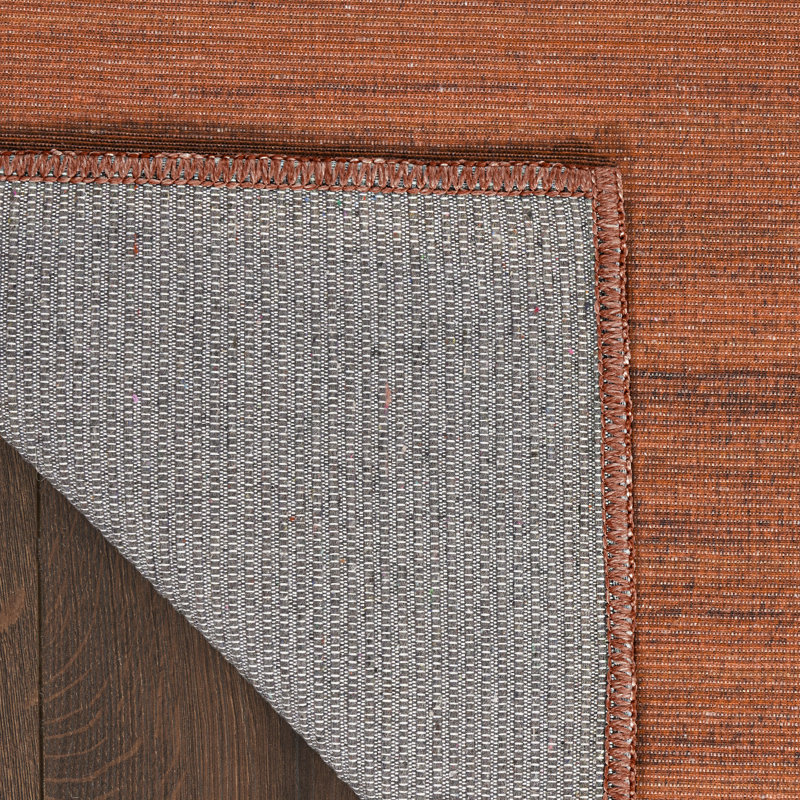 Ivanas Machine Washable Cotton Area Rug in Brick Red, Rectangle 5' x 7'