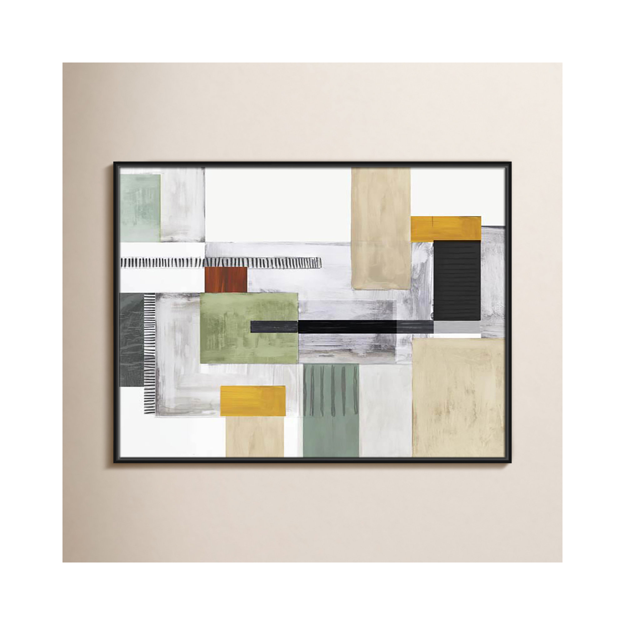 Playful Blocks by Tom Reeves, 23.5" H x 29.5" W x 1.25" D, White, Black Box Picture Framed