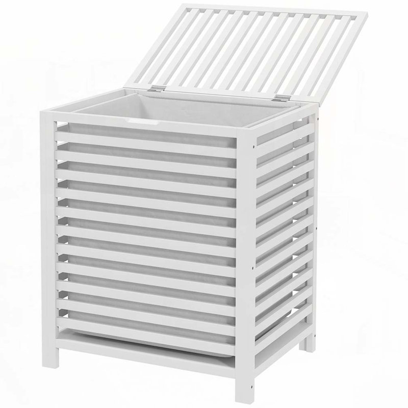 Panier à linge en bambou avec couvercle, panier à linge avec sac doublure amovible, Blanc