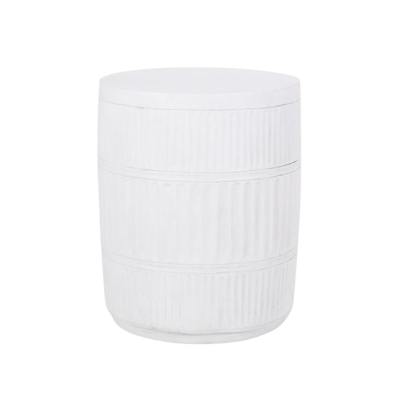 Modern Concrete Side Table In Antique White - Fluted, 14.57x14.57x18.98, No Assembly Required, Simple Fluted Design Lightweight, 15x15x18.5, White,