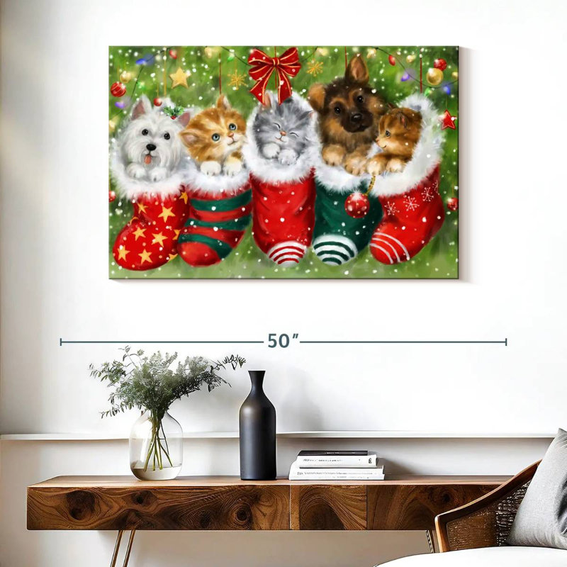 Lelend, chiens et chats en bas, H 26 po x l 39 po