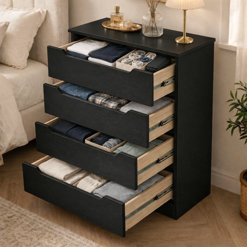 Michiaki 28.1" W 4-Drawer Dresser , Black