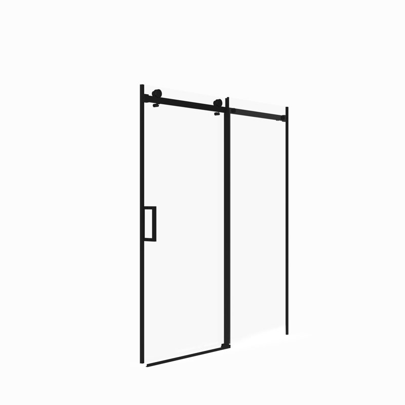 Porte de douche coulissante double côté facile à nettoyer de 56 po x l 60 po x H 72 po au fini noir mat, verre trempé de 8 mm d'épaisseur 5/16 po, conception de tampon pour une utilisation dans la salle de bain avec installation réversible